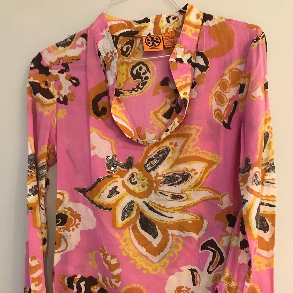 Tory Burch Pink Multicolor Floral Print Tunic